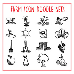 Farm Line Icon Doodle Sets