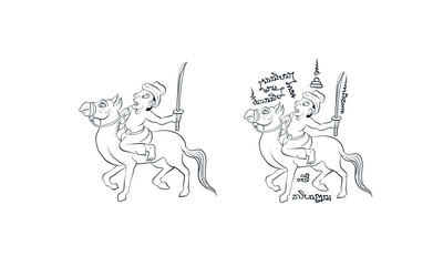 man riding horse drawing in Thai traditional painting, Thai tattoo