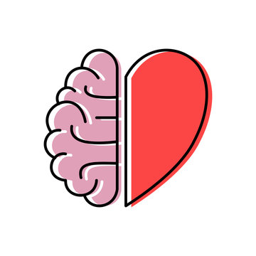 Heart and brain concept. Conflict between emotions and rational thinking, teamwork and balance between soul and intelligence. Flat style. Isolated on white background. 