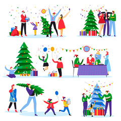 Home party, Christmas celebration, New Year party, gifts and Xmas tree