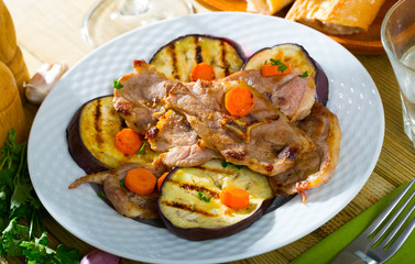 Roasted lamb meat with grilled eggplant