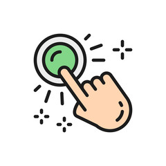 Vector hand click, button press, finger touch, pointer flat color line icon.