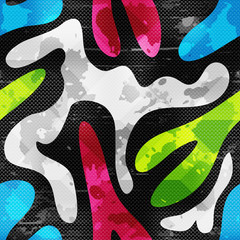 Fototapeta na wymiar psychedelic graffiti on a black background grunge texture seamless pattern