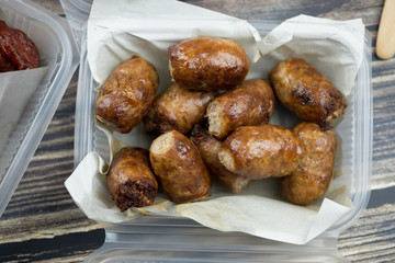 Isaan sausage in box, popular food in Thailand