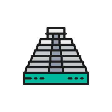 recommend clip art: Vector Pyramid of Kukulkan at Chichen Itza, Mexico, landmark color line icon.