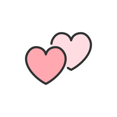 Vector hearts, favorite, positive feedback flat color line icon.