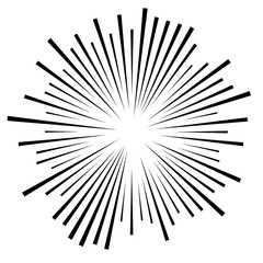 Naklejka premium Random circular lines starburst, sunburst. Converging radial, radiating stripes, spokes. Concentric rays, beams. Fireworks, explosion, sparkle trail lines