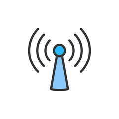 Vector wifi tower, antenna flat color line icon.