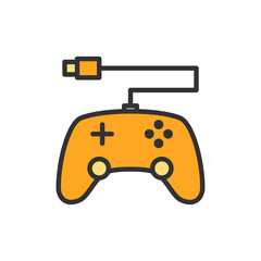 Vector gamepad, console controler flat color line icon.