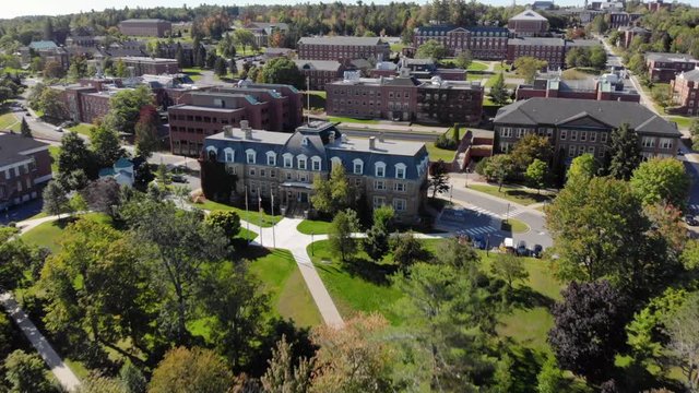 AERIAL: Moving Backwards From Sir Howard Douglas Hall On The University Of New Brunswick Fredericton Campus