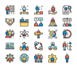 Set of Human Resources Flat Color Line Icons. Employee, Freelancer and more.
