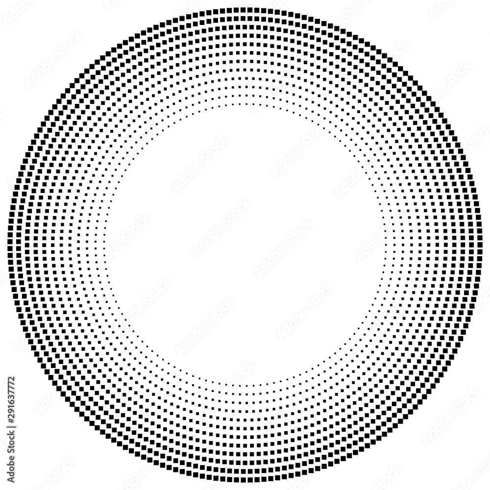 Leinwandbilder geometric circle of squares, rectangles. angular spiral,vortex abstract geometry design element. concentric squares half tone pattern. circular halftone.radial circles, rings design