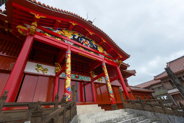 Beautiful detailed of Shuri Castle architecture located in Okinawa Japan.