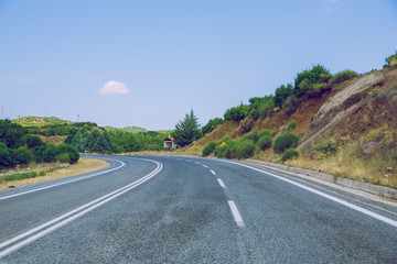 Greek Republic. Way and mountains, grass and trees. 13. Sep. 2019