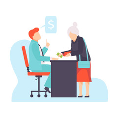 Character receiving bribe money. Vector illustration of bribery concept.