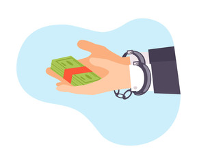 Vector Illustration hands handcuffed holding money isolated on white background