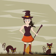 halloween dark scene with person costume of witch