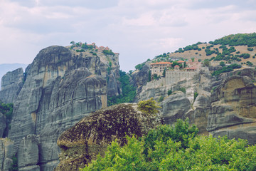 City Meteora, Greek Republic. Mountains and places of worship, church and shrines. 12. Sep. 2019. Travel photo.