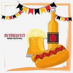 oktoberfest celebration poster with beer and hot dog