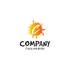 Letter C logo in fresh orange juice splash design element