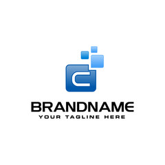 Letter C Digital Pixel Square Symbol Vector design template