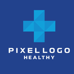 Health Pixel Logo Design. Digital Clinic Emblem Icon. Modern Plus Symbol. Logo Inspiration For Business And Company.