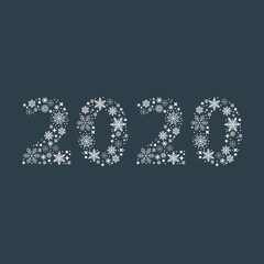 Happy New Year 2020 text 2020 rrom snowlakes in flat style Vector illustration.