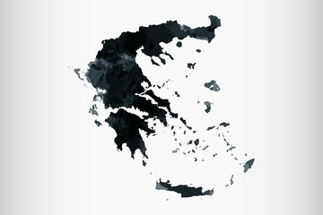 Greece watercolor map vector illustration of black color on light background using paint brush in paper page - obrazy, fototapety, plakaty