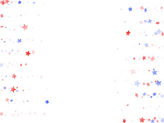 Flying red blue white star sparkles on white vector american patriotic background.