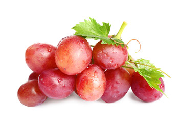 Fresh ripe juicy pink grapes isolated on white