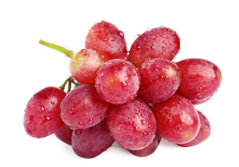 Fresh ripe juicy pink grapes isolated on white