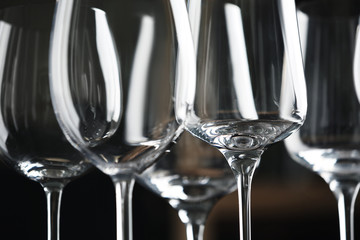 Closeup view of empty clean glasses in bar