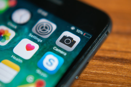 Bangkok, Thailand - July 31, 2019 : iPhone 7 showing its screen with Camera app.