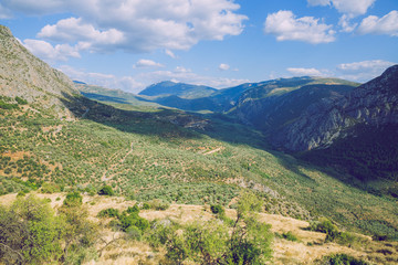 Fototapeta na wymiar City Delphi. Greek Republic. Nature and mountains on a sunny summer day. 13. Sep. 2019.