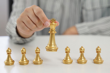 Business play with chess game. success management concept of business strategy and tactic challenge