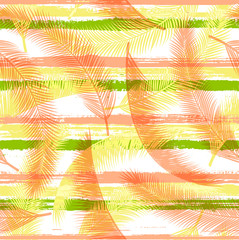 Fototapeta na wymiar Organic coconut palm leaves tree branches overlapping stripes vector seamless pattern.