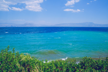 City Athens, Greek Republic. Beach and blue water. Green nature 14. Sep. 2019.