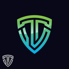 Vector illustration of abstract symbol based on the letter T with color green