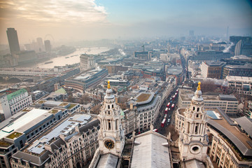 Naklejka premium rooftop view over London on a foggy day from St Paul's cathedral, UK