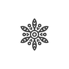 Ornate snowflake line icon. linear style sign for mobile concept and web design. Snow flake shape outline vector icon. Symbol, logo illustration. Vector graphics