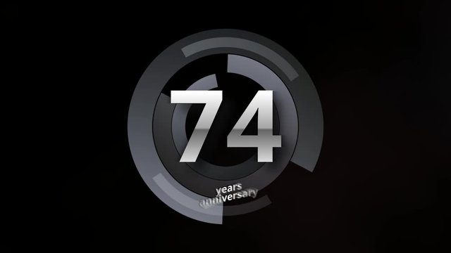 74 Years Anniversary Digital Tech Circle Silver Background