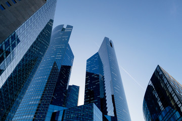 skyscrapers in financial district of La Defense Paris France. - obrazy, fototapety, plakaty
