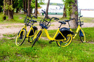 Fototapeta na wymiar Bike for Bicycle-sharing is in the city Park 