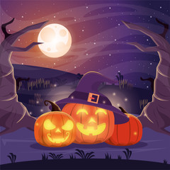 halloween dark scene with pumpkins