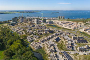 Fototapeta na wymiar Aerial view of the new residential district DUIN in Almere Poort
