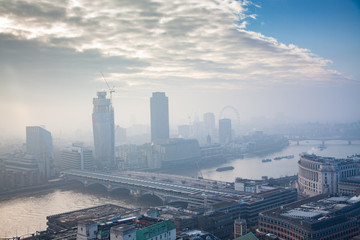 Fototapeta na wymiar rooftop view over London on a foggy day from St Paul's cathedral, UK
