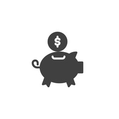 Piggy bank with coin vector icon. filled flat sign for mobile concept and web design. Dollar money savings glyph icon. Symbol, logo illustration. Vector graphics