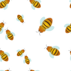  Seamless pattern: isolated bees on a white background. Flat vector. Illustration