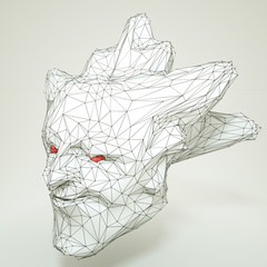 three-dimensional low poly stylized demon head. 3d rendering illustration