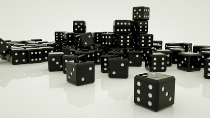 a lot of black three-dimensional playing cubes on a white background. 3d rendering illustration